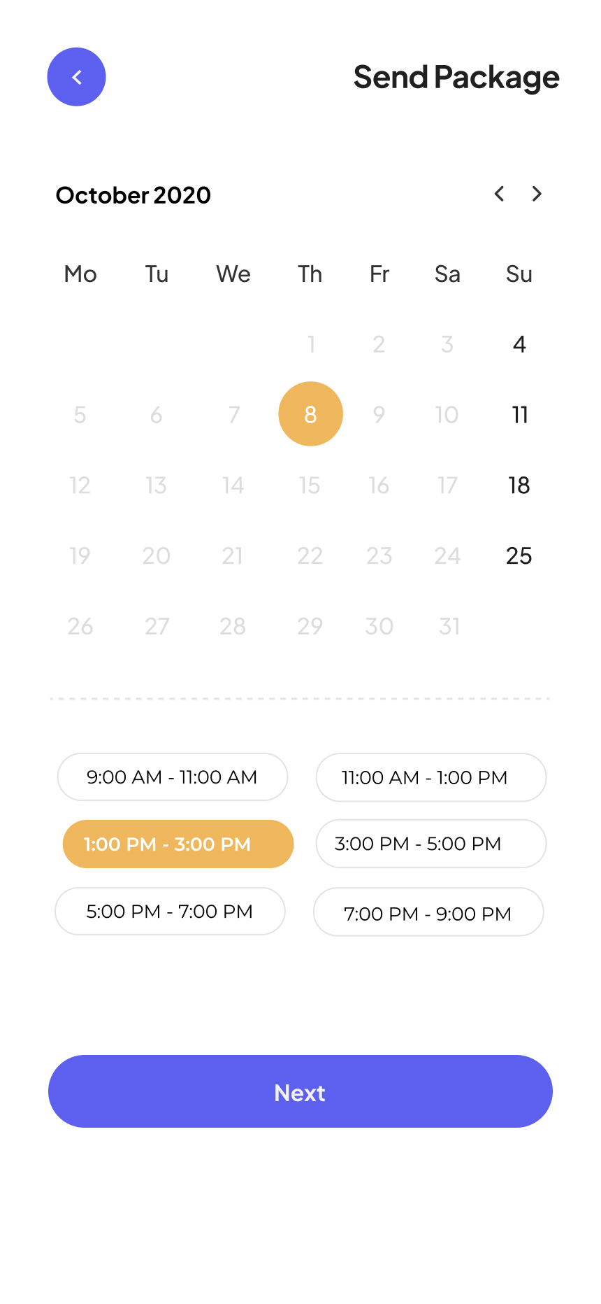Schedule Pickup Screen
